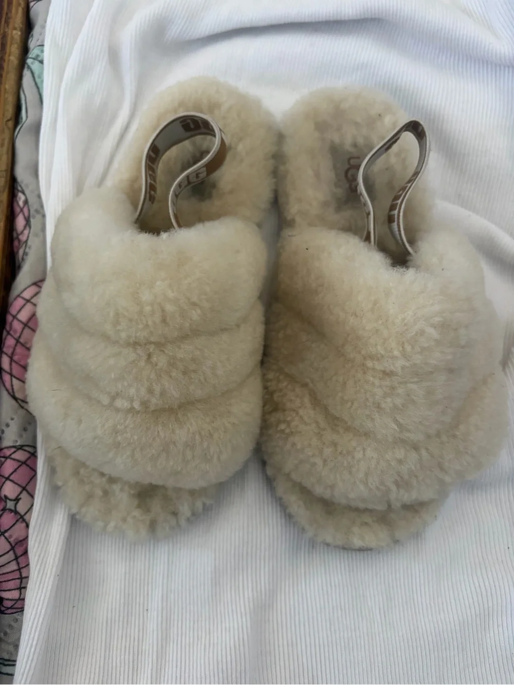 UGG Kids Plush Shearling Slide Slippers in Cream